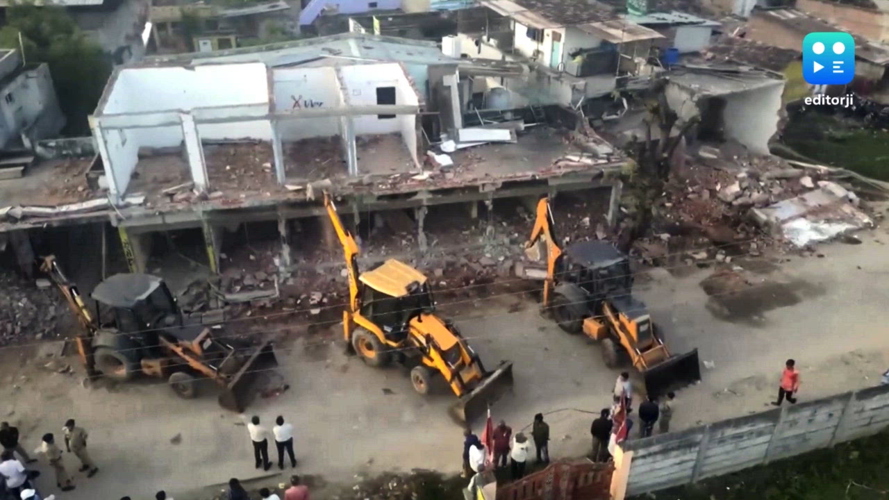 Demolition underway of illegal properties of rioters in Gandhinagar