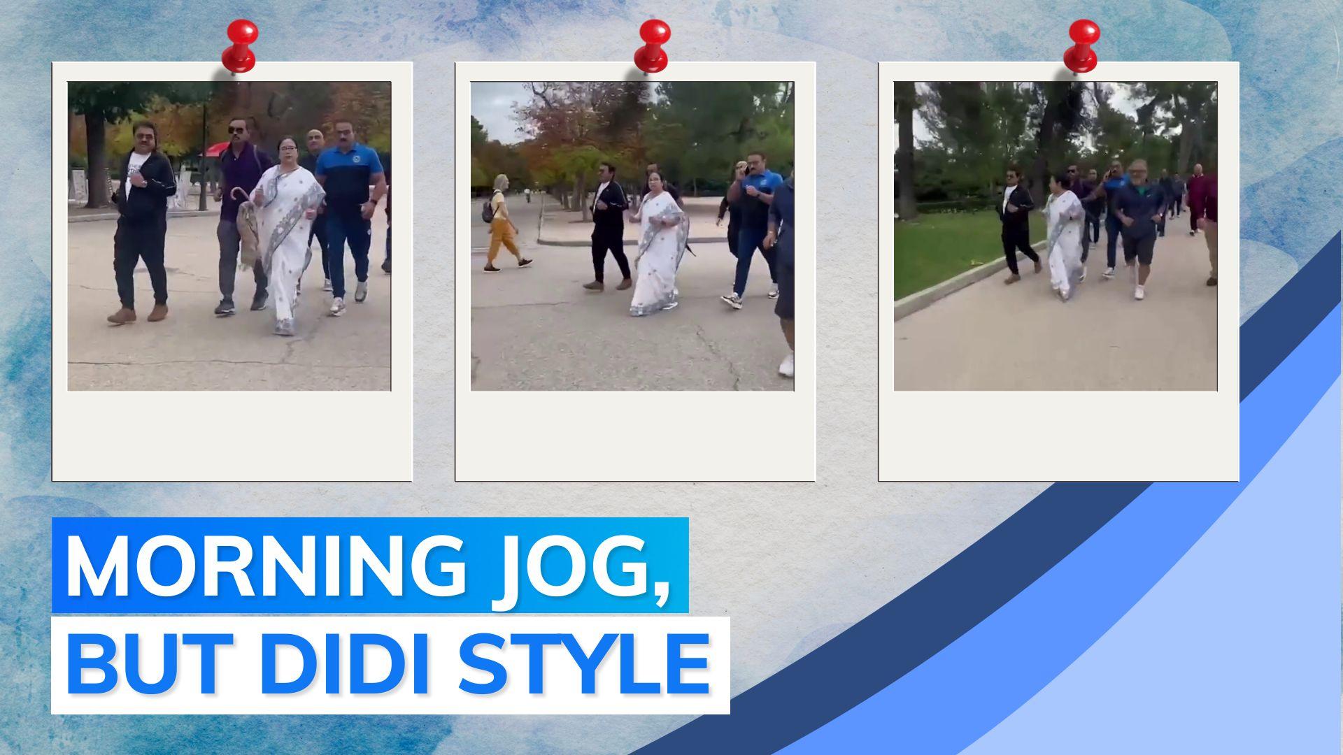 Mamata Banerjee goes for a jog in Spain, in her trademark saree and