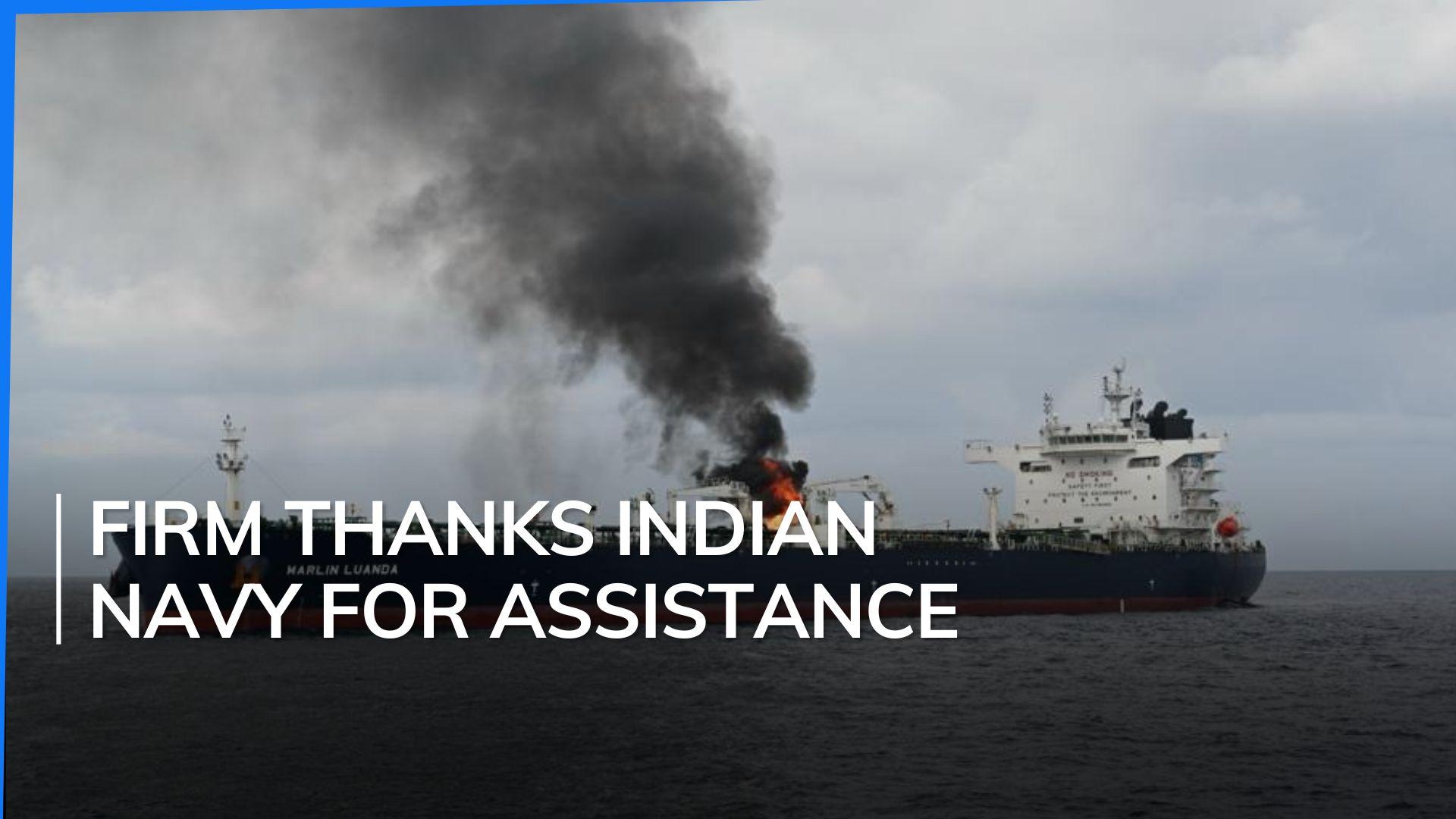 Watch: Crew members douse flames on UK-flagged Marlin Luanda vessel