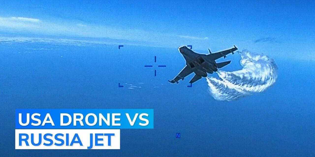 Watch US releases video of Russian jet dumping fuel on drone Editorji