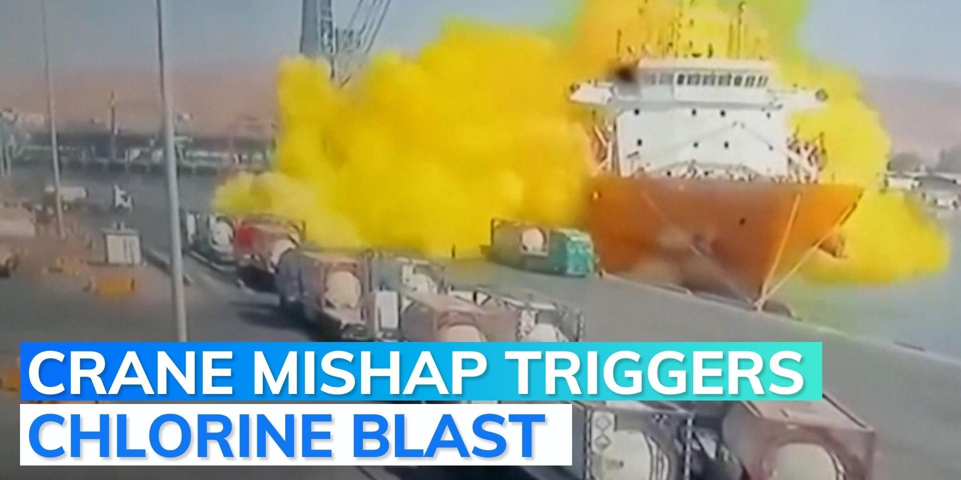 On camera chlorine tank explosion at Jordan port; 13 dead, over 250
